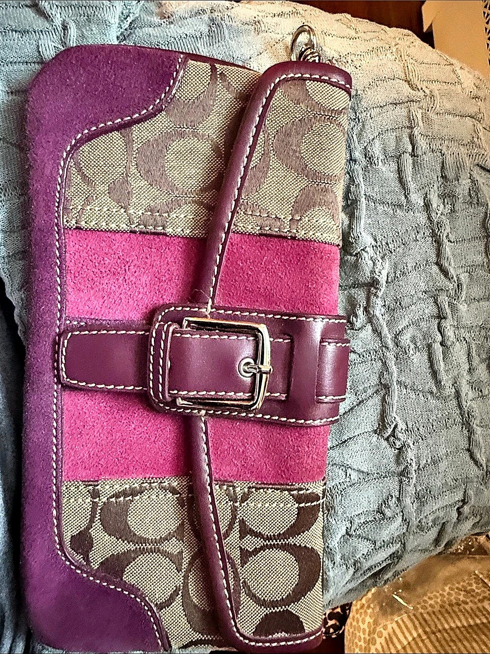 Coach Color Block Shoulder Bag in Purple & Brown
